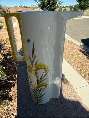 Vintage Clay Sketches Pasadena CA Mid-Century Ceramic Pitcher Goldenrod Botanic